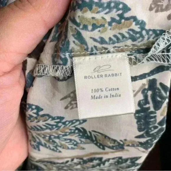 Roller rabbit women’s blouse white green gold floral pattern 100% cotton small - Picture 4 of 4